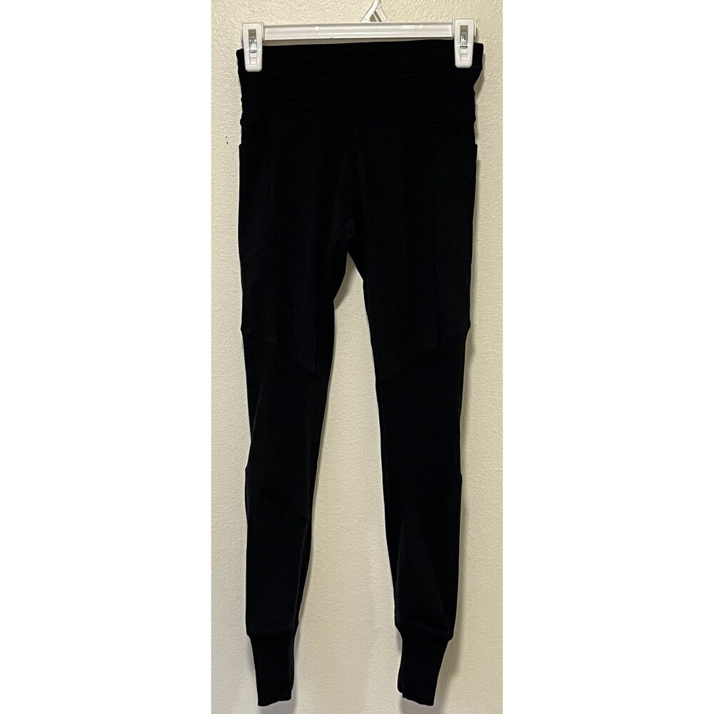 Athleta Leggings Joggers Cropped Ribbed Knees Leg Cuffs Size XS Black Pockets